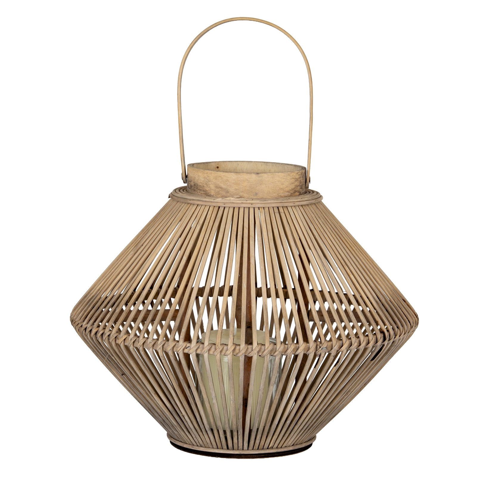 Cone Wicker Lantern with Glass Holder – Rustic Decorative Candle Lantern