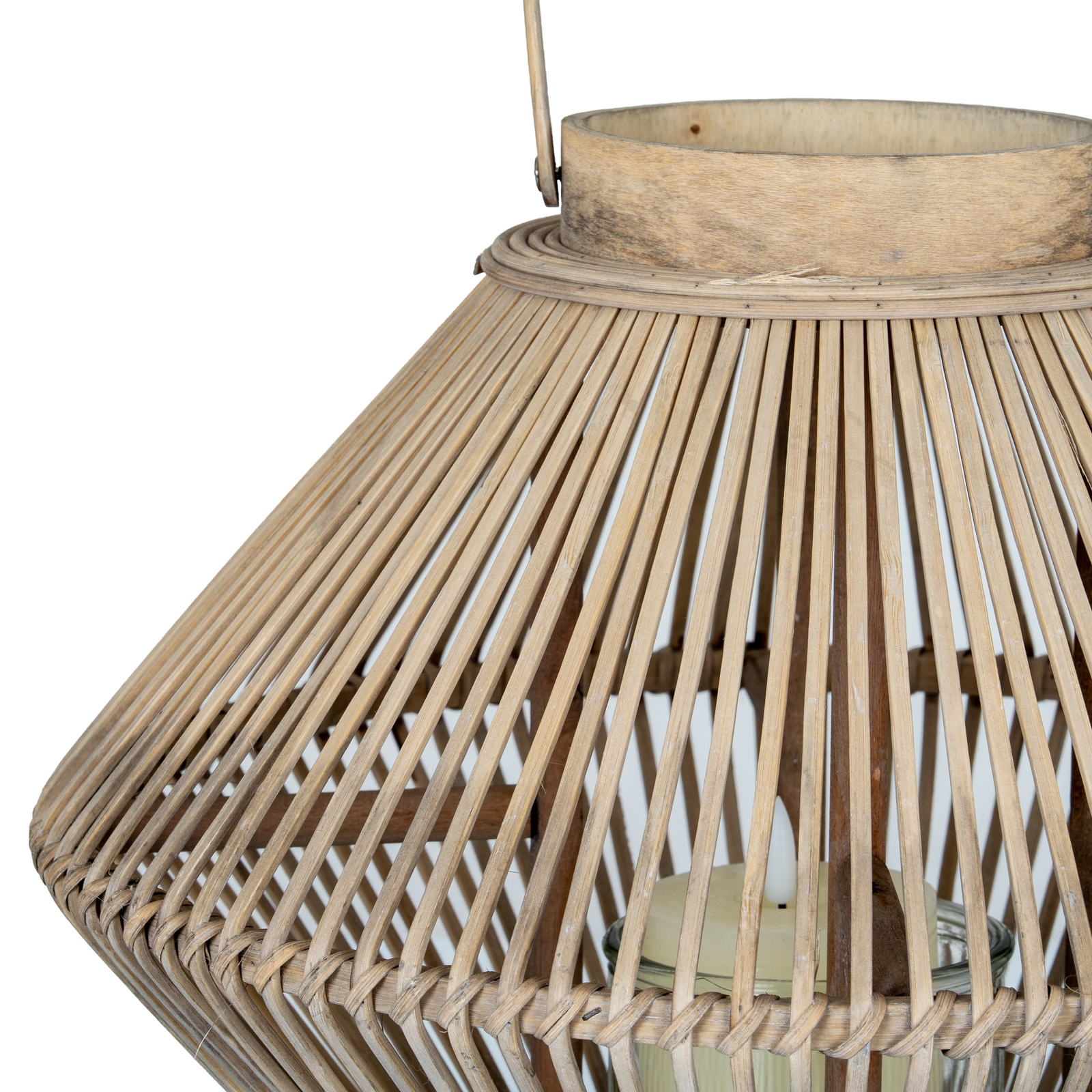 Cone Wicker Lantern with Glass Holder – Rustic Decorative Candle Lantern