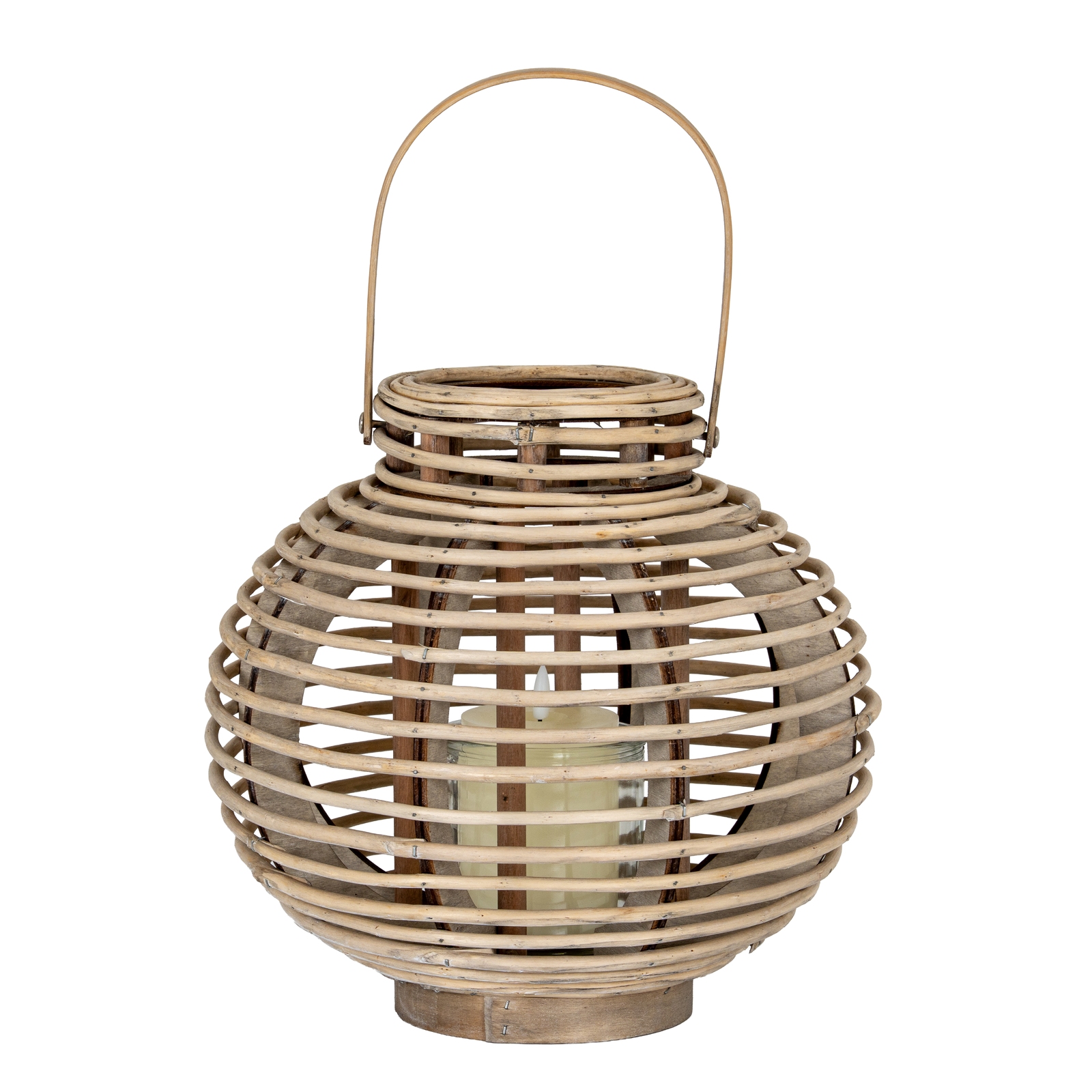 Large Round Willow Lantern with Glass Holder – Rustic Candle Décor