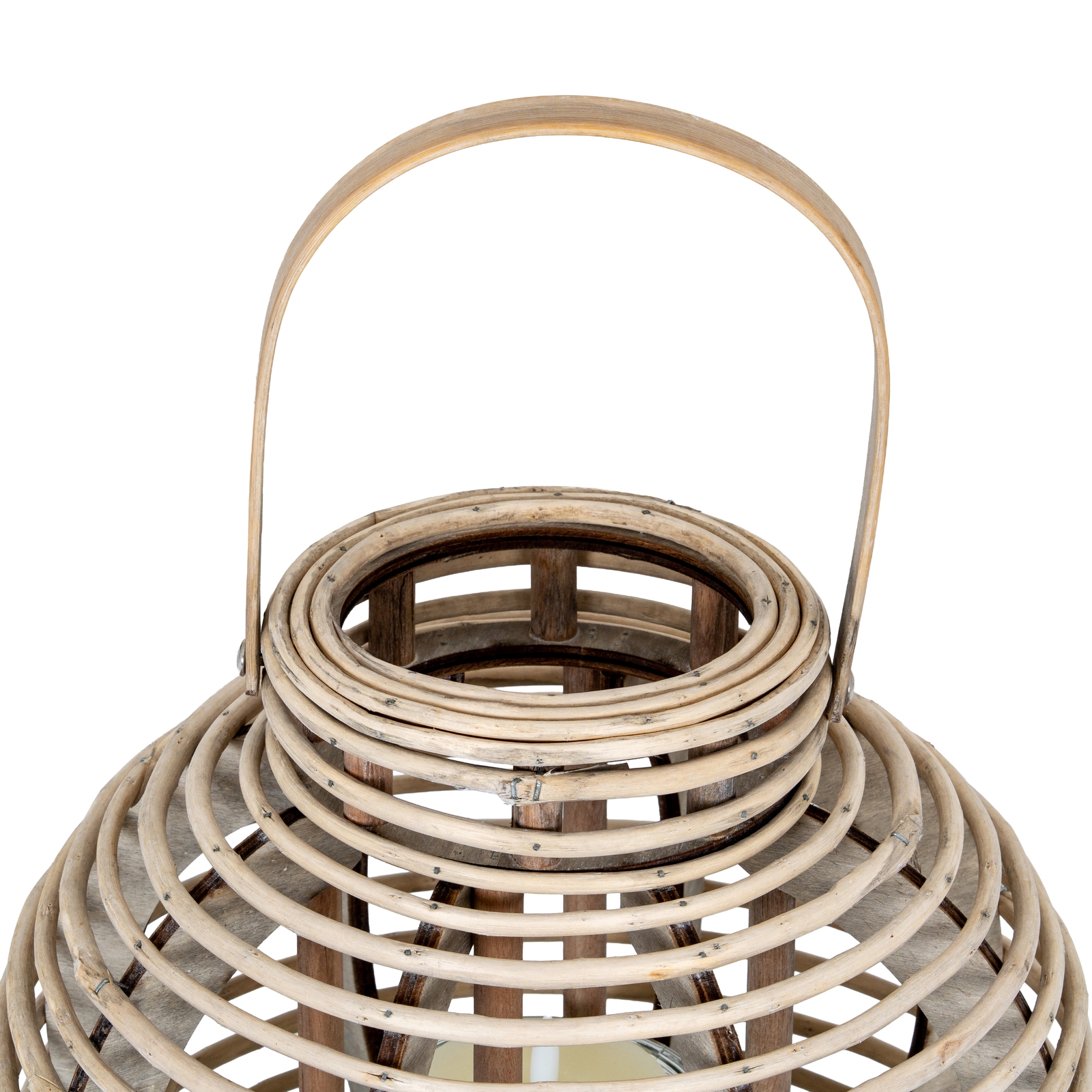Large Round Willow Lantern with Glass Holder – Rustic Candle Décor