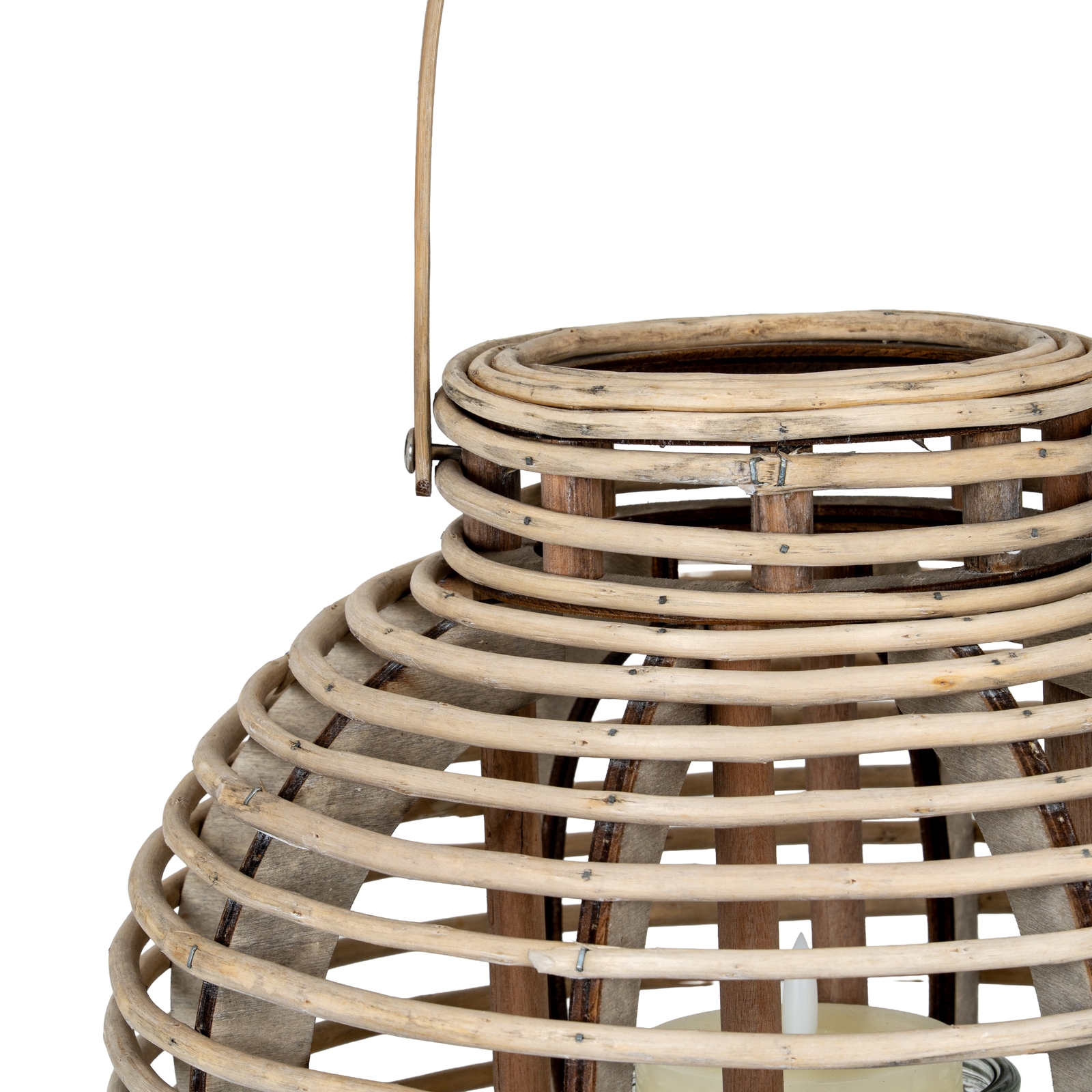 Large Round Willow Lantern with Glass Holder – Rustic Candle Décor