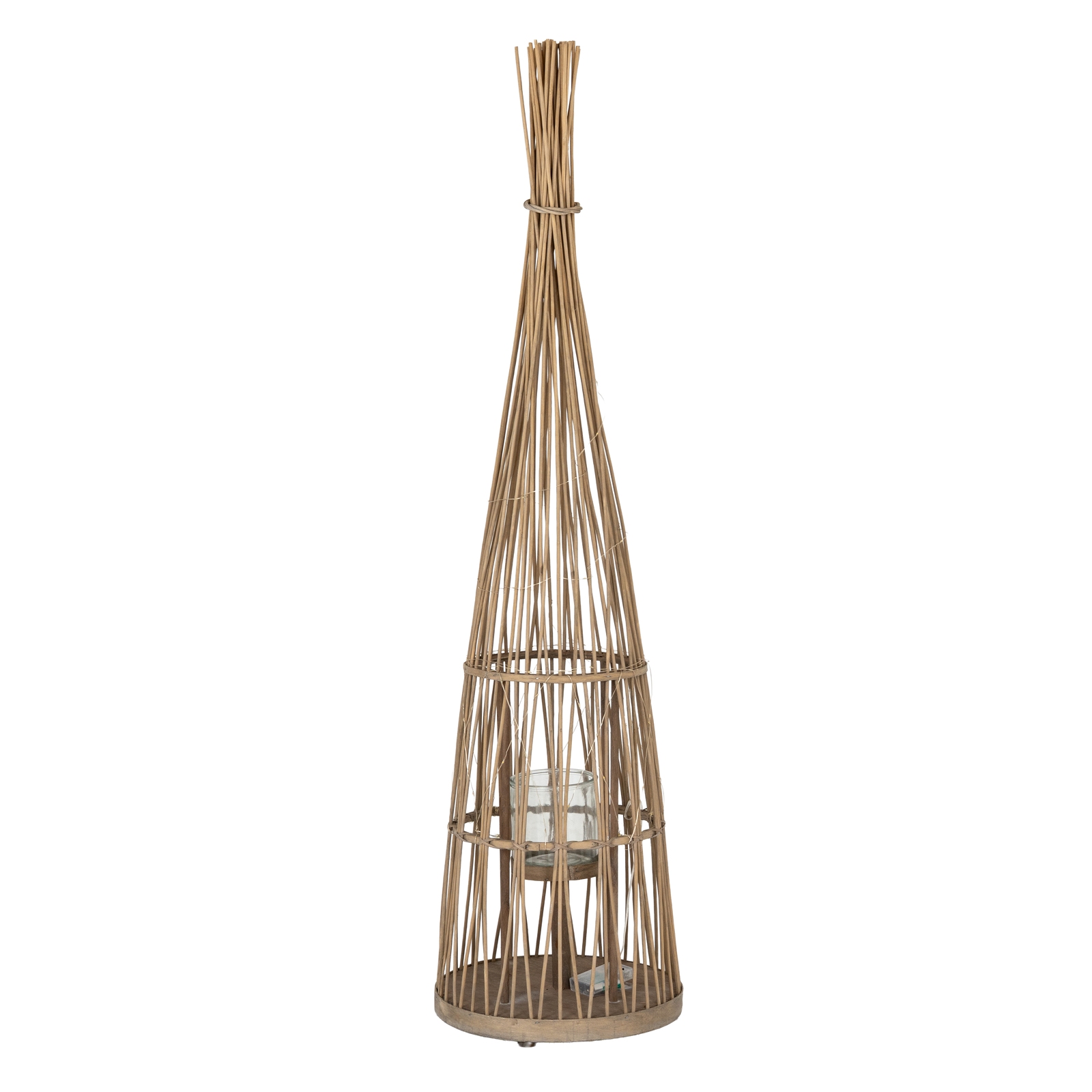 Medium Conical Wicker Lantern with Glass Holder & LED Lights