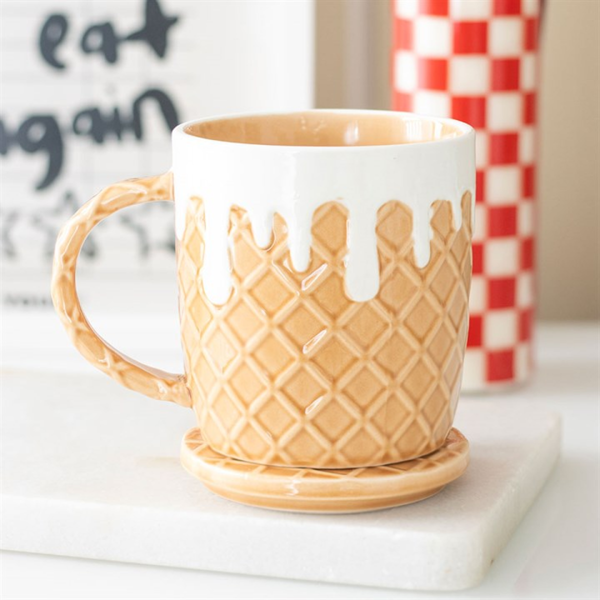 Waffle Texture Mug with Lid Coaster 550ml