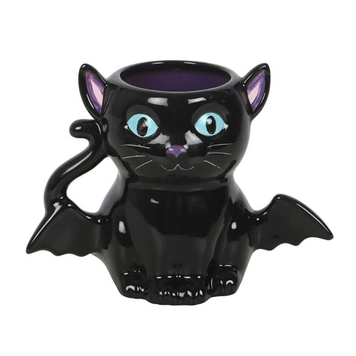 Black Cat Mug with Bat Wings – Spooky Ceramic 500ml Cup