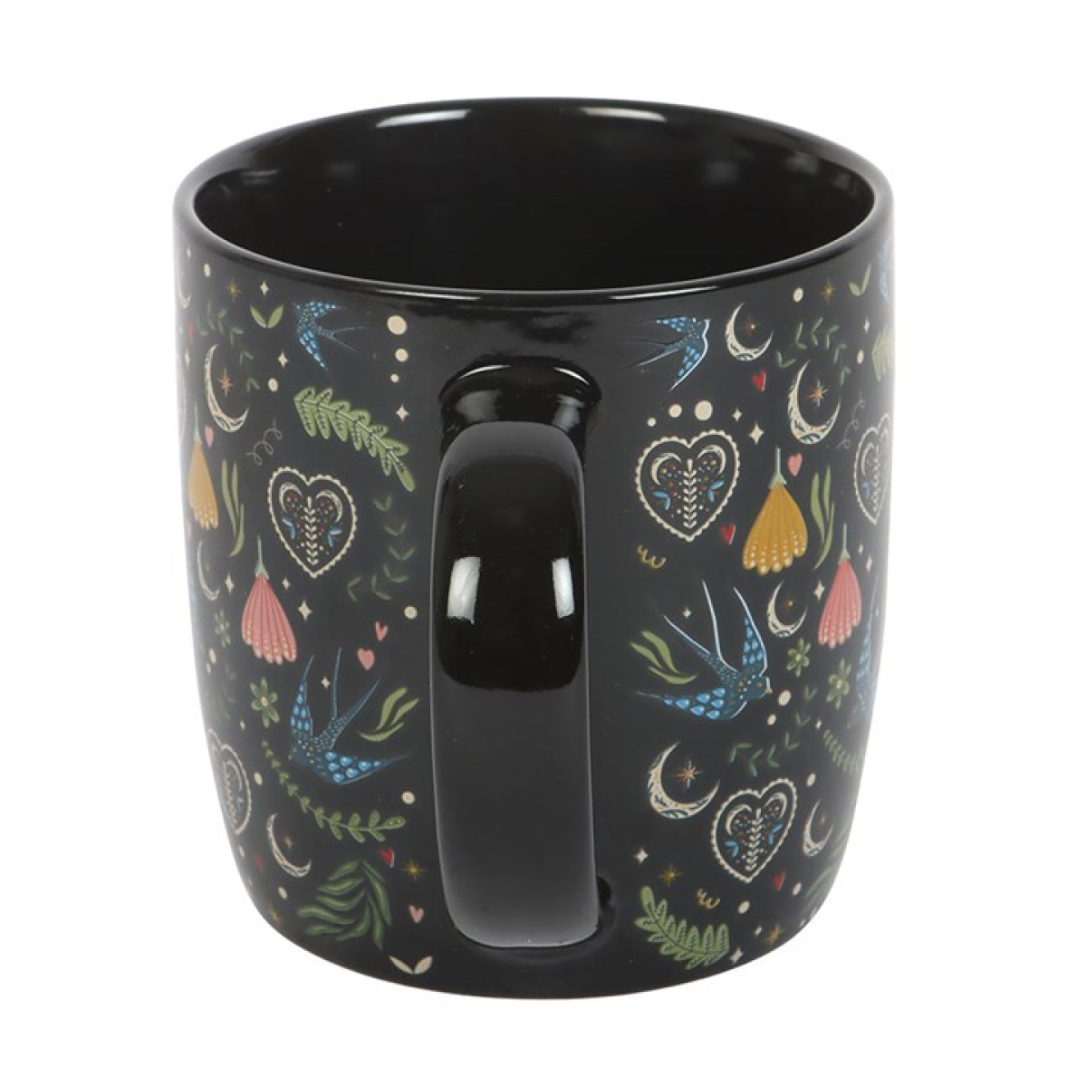 Midnight Bloom Black Floral Mug 350ml – Ceramic Coffee Cup