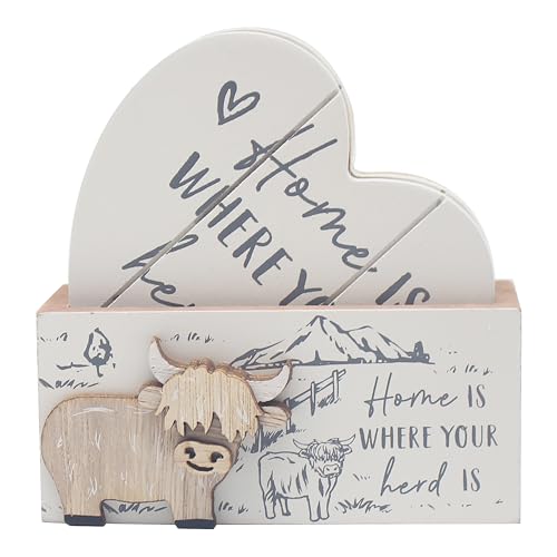 Highland Cow Coasters in Case – Rustic Heart Design
