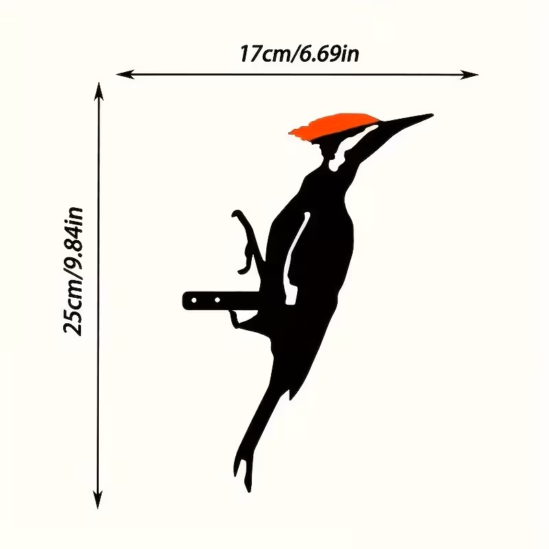 Woodpecker Metal Wall Art – Black & Red Bird Garden & Home Hanging Décor