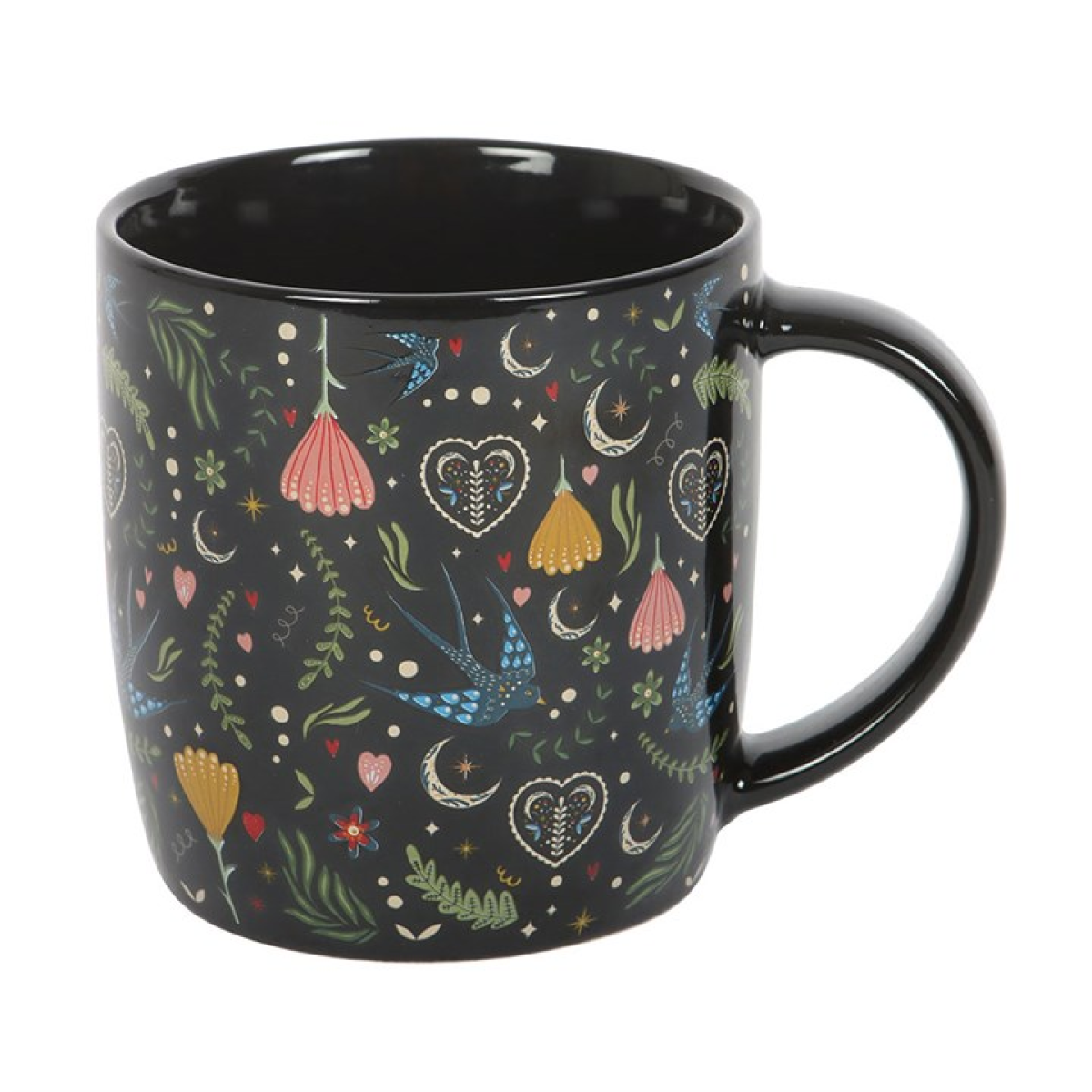 Midnight Bloom Black Floral Mug 350ml – Ceramic Coffee Cup