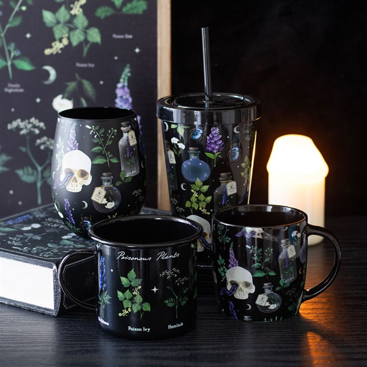 Venom & Vines Gothic Skull Ceramic Mug – Dark Floral Coffee Cup 350ml