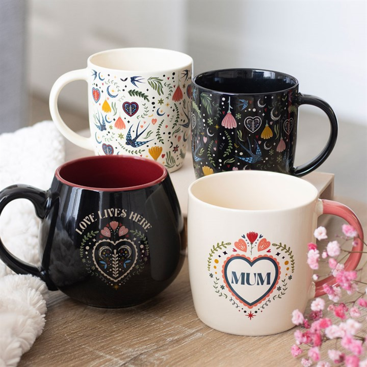 Midnight Bloom Black Floral Mug 350ml – Ceramic Coffee Cup