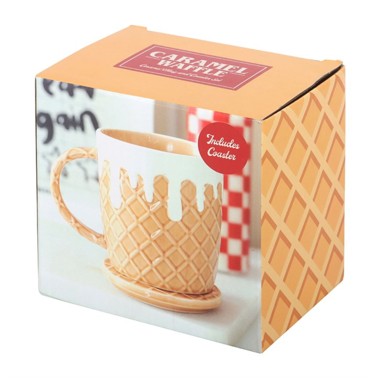 Waffle Texture Mug with Lid Coaster 550ml