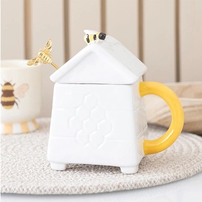 Beehive Mug 500ml with Gold Bee Spoon – Ceramic Bumblebee Gift