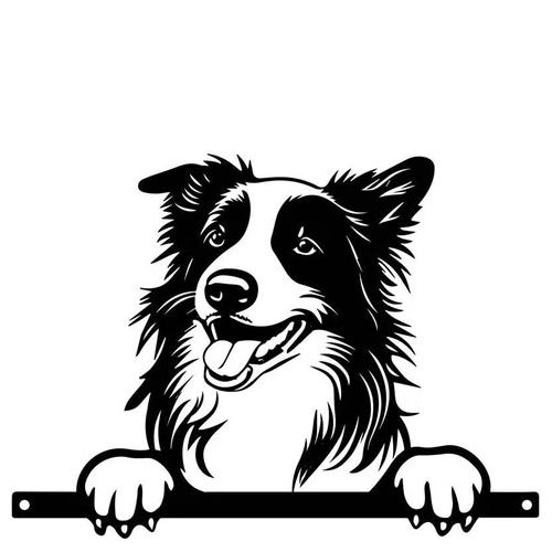 Border Collie Fence Topper – Metal Garden Silhouette with Fixing Plate