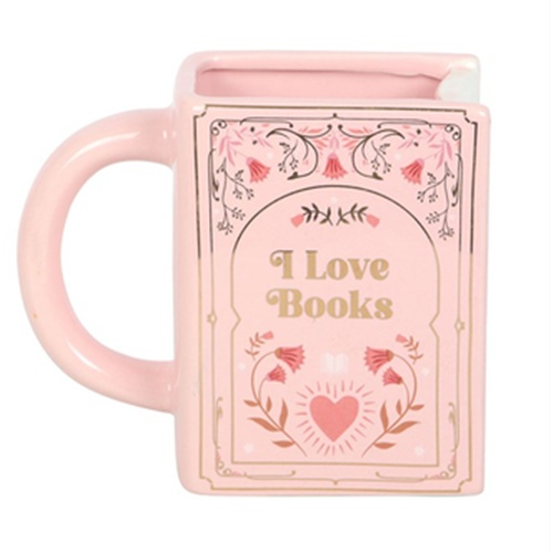 I Love Books Pink Ceramic Mug – Novel Shaped Book Lover Gift