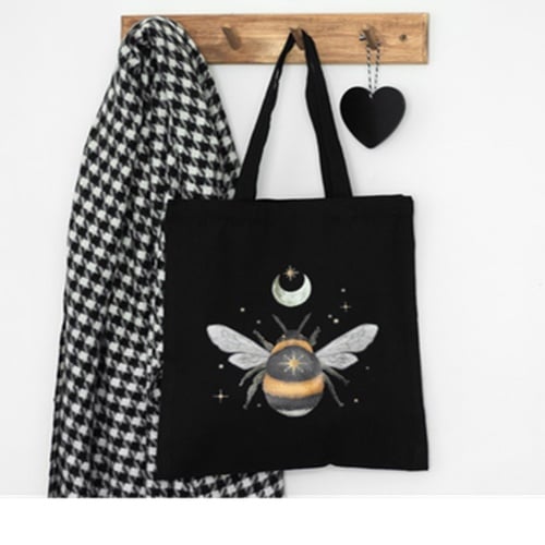 Forest Bee Tote Bag – Black Reusable Shopping Bag