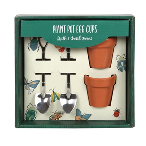 Novelty Plant Pot Egg Cups with Shovel Spoons – Gardening Gift Set