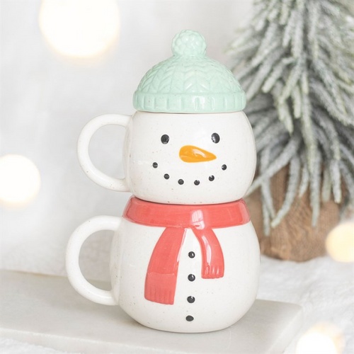 Snowman Christmas Mug 470ml – Ceramic Lidded Mug with Bobble Hat