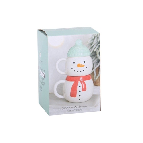 Snowman Christmas Mug 470ml – Ceramic Lidded Mug with Bobble Hat