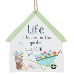 Happy Garden Life Hanging Plaque – Outdoor Wall Decor