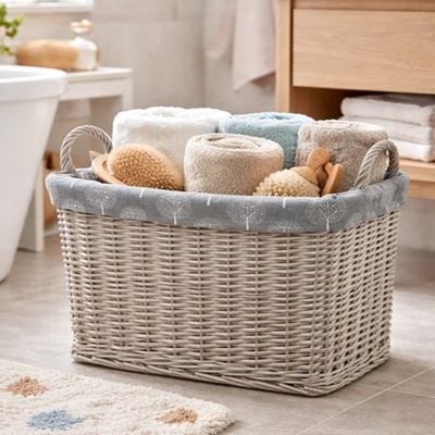 Driftwood Wicker Medium Log Basket with Mulberry Liner