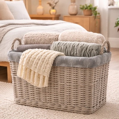 Driftwood Wicker Medium Log Basket with Mulberry Liner