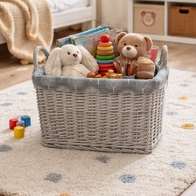 Driftwood Wicker Medium Log Basket with Mulberry Liner