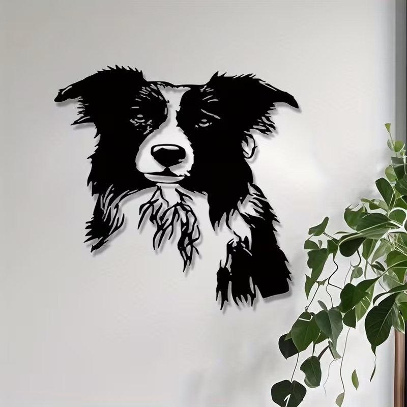 Border Collie Metal Wall Art – Black Iron Dog Wall Decor 40cm