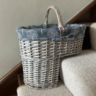 Grey Wicker Stair Basket with  Liner – Staircase Storage Basket