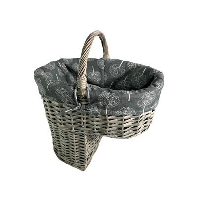 Grey Wicker Stair Basket with  Liner – Staircase Storage Basket