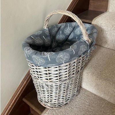 Grey Wicker Stair Basket with  Liner – Staircase Storage Basket