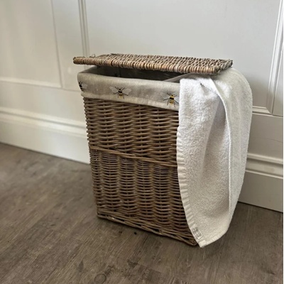 Grey Wicker Medium Lidded Laundry Basket with Bumblebee Liner
