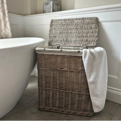 Grey Wicker Medium Lidded Laundry Basket with Bumblebee Liner