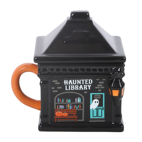 Haunted Library Lidded Mug – Ceramic Ghost Mug