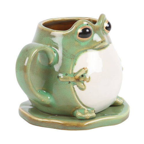 Frog Shaped Ceramic Mug 450ml with Lily Pad Coaster – Frog Lover Gift
