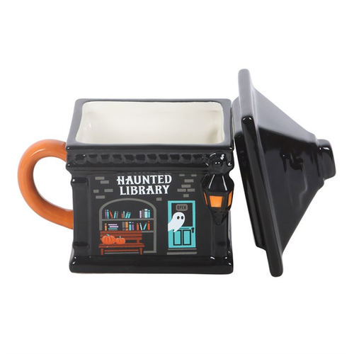Haunted Library Lidded Mug – Ceramic Ghost Mug