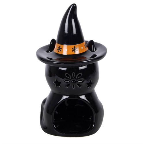 Black Cat Oil Burner – Folk Floral Ceramic Fragrance Burner
