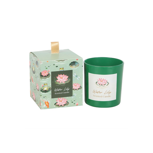 Water Lily Scented Candle – Green Glass Floral Gift Candle