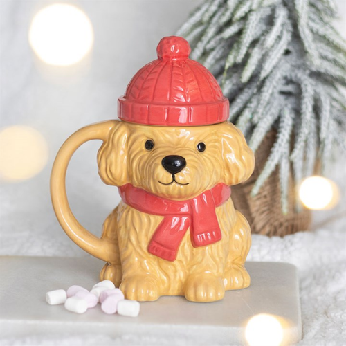 Winter Puppy Lidded Mug – Festive Ceramic Christmas Mug