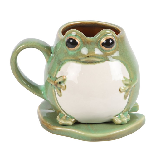 Frog Shaped Ceramic Mug 450ml with Lily Pad Coaster – Frog Lover Gift