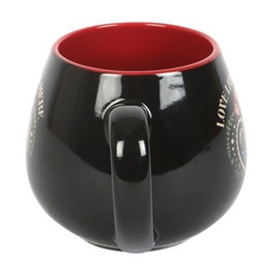Love Lives Here Mug 500ml – Black Ceramic Folk Heart Coffee Cup