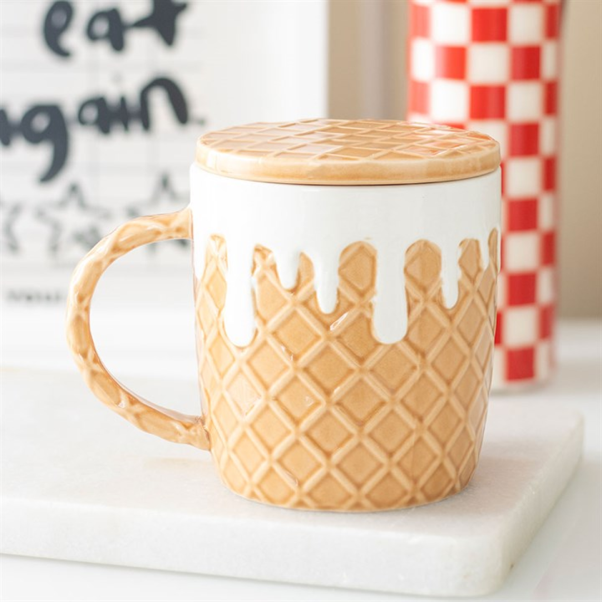 Waffle Texture Mug with Lid Coaster 550ml