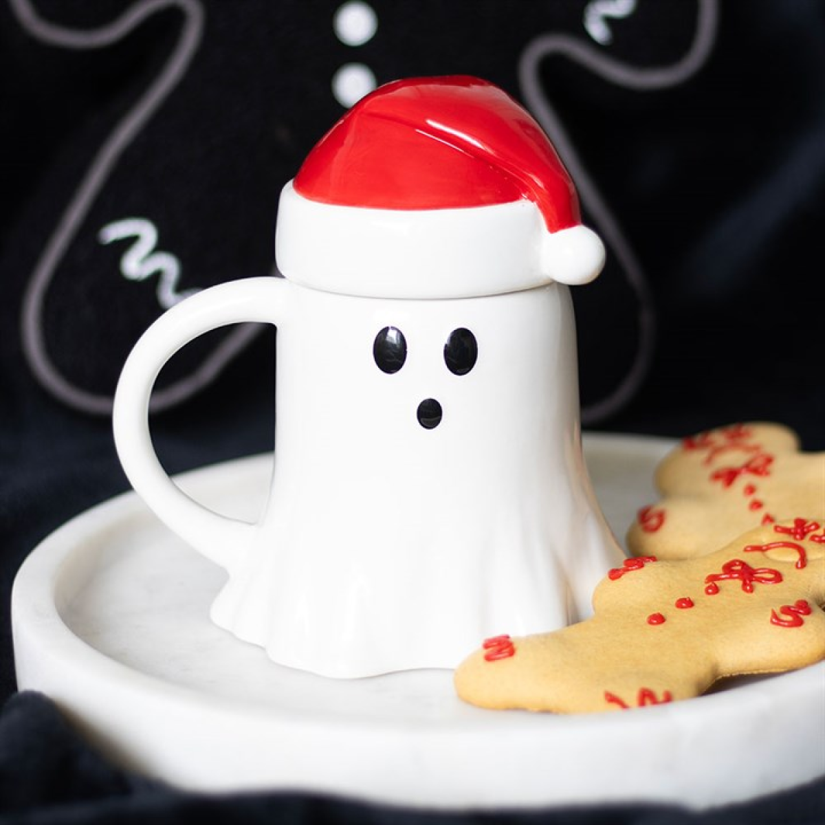 Ghost Shaped Mug with Santa Hat Lid