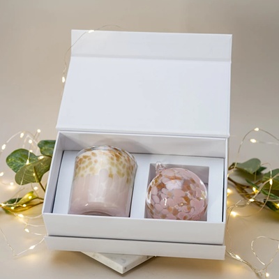 Pink & Gold Fleck Glass Bauble Gift Set