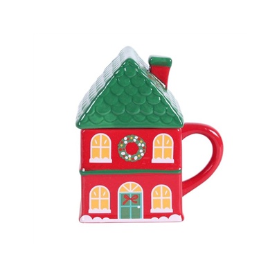 Christmas House Mug Red Ceramic Lidded Festive Novelty Mug
