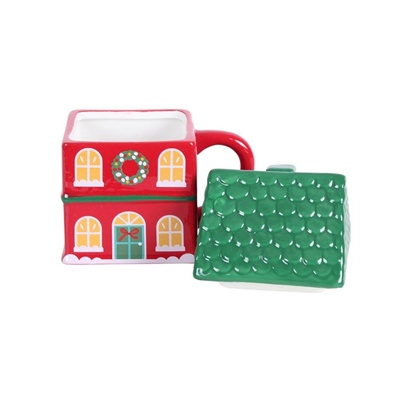 Christmas House Mug Red Ceramic Lidded Festive Novelty Mug