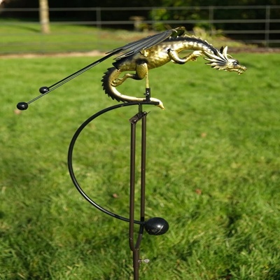Golden Dragon Garden Ornament – Rocking Metal Flying Dragon Stake