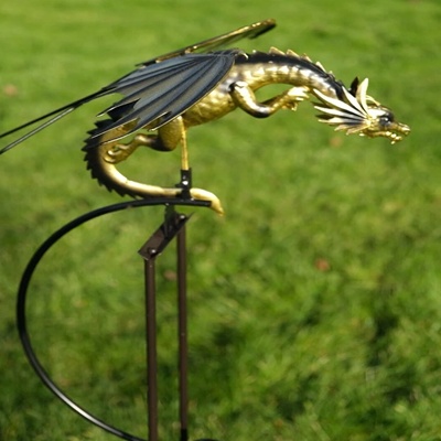 Golden Dragon Garden Ornament – Rocking Metal Flying Dragon Stake
