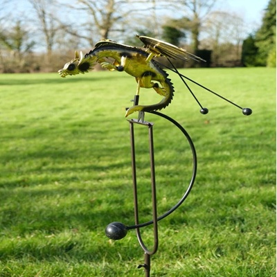 Golden Dragon Garden Ornament – Rocking Metal Flying Dragon Stake