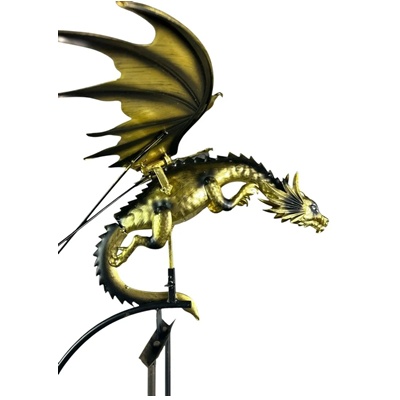 Golden Dragon Garden Ornament – Rocking Metal Flying Dragon Stake