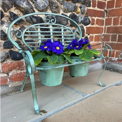 Rustic Green Bench Planter with 2 Pots – Garden Decoration